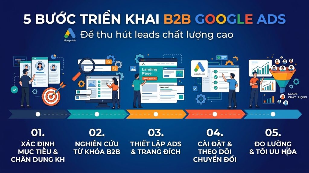 5 bước triển khai chiến lược B2B Google Ads thu hút lead chất lượng cao