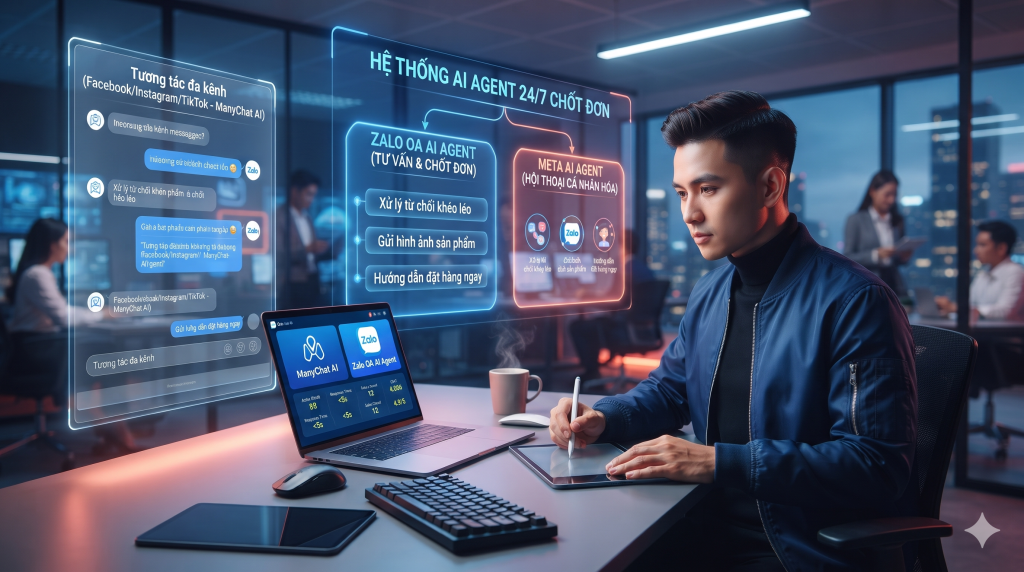 ManyChat AI và Zalo OA AI Agent hệ thống chatbot tư vấn và chốt đơn 24/7