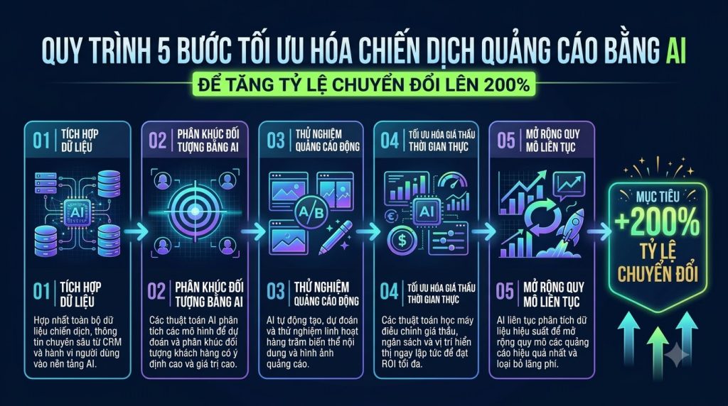 Quy trình 5 bước tối ưu chiến dịch quảng cáo bằng AI tăng 200% tỷ lệ đổi đơn
