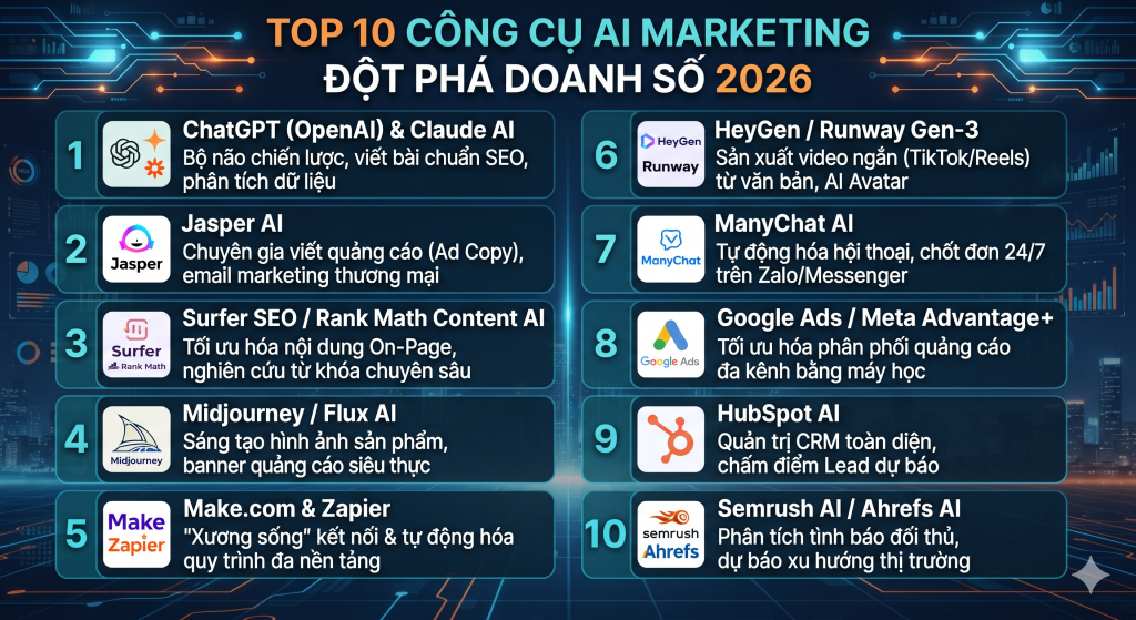 Top 10 công cụ ứng dụng AI trong marketing tăng doanh số đột phá